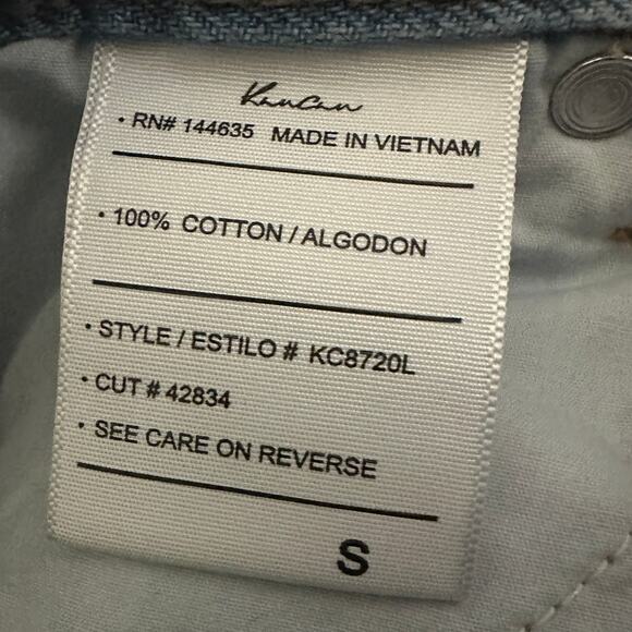 KanCan Midi Denim Light Wash Two Tone Back Slit Raw Hem Pockets Skirt Small - Picture 8 of 8